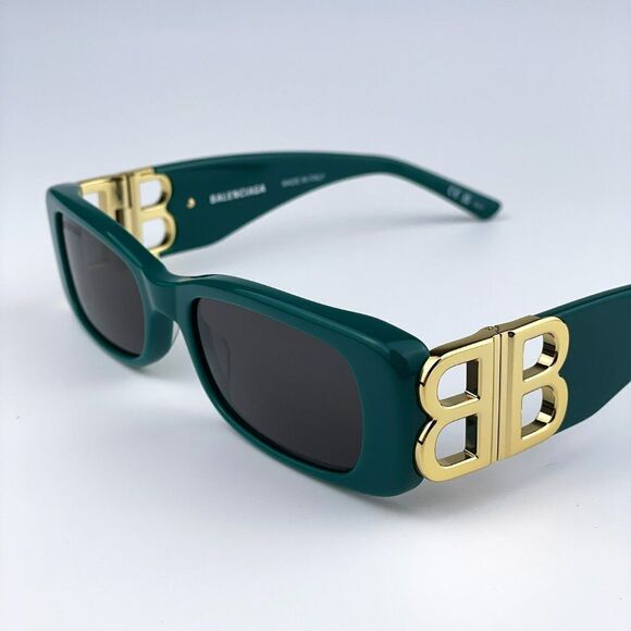 NEW Balenciaga  BB0096S 006 Green Gold Logo Grey Square Unisex Sunglasses - Picture 8 of 12
